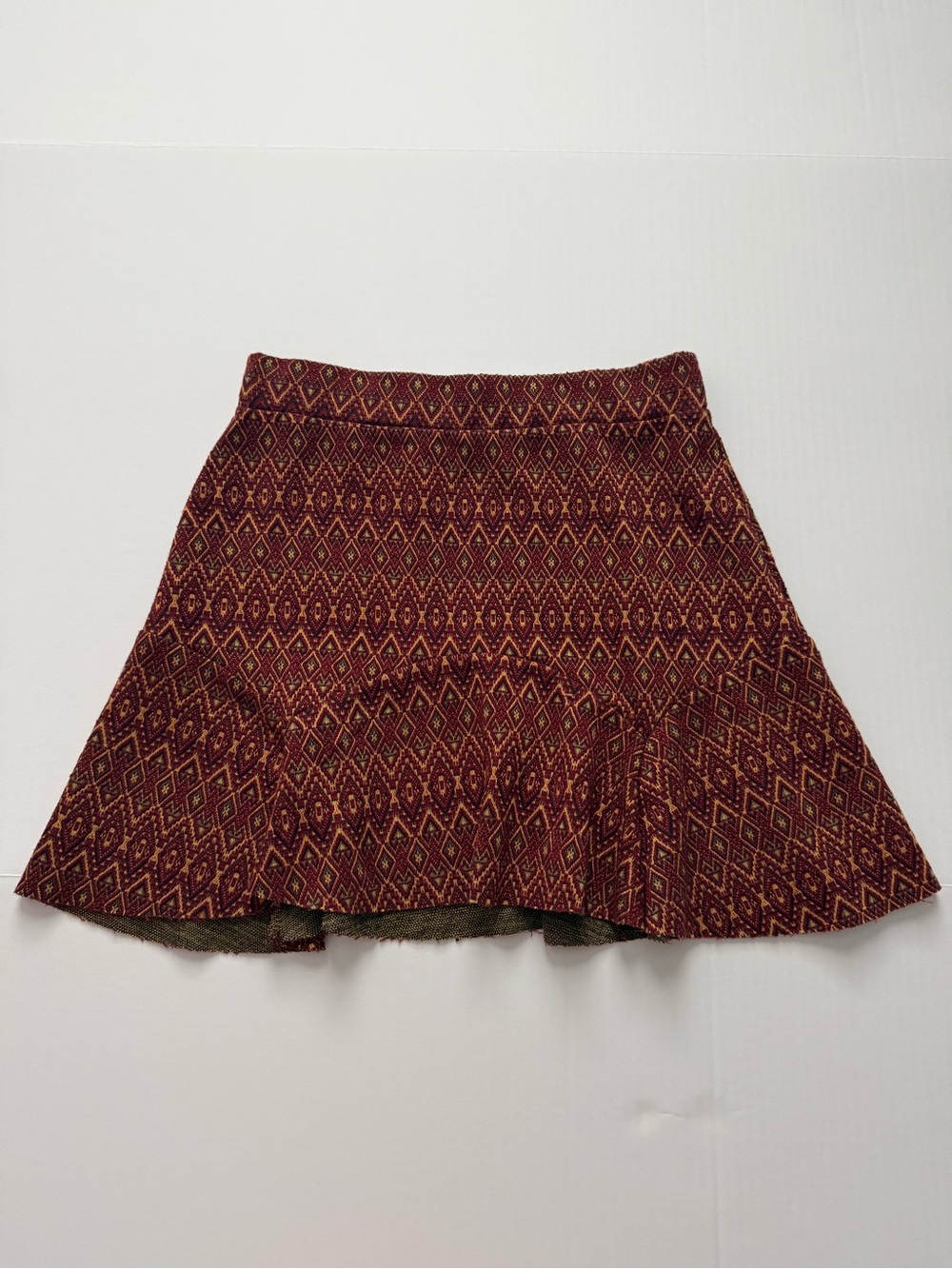 Free People Drop Waist Knit Mini Skirt Rust Geometric Ruffle Hem Small